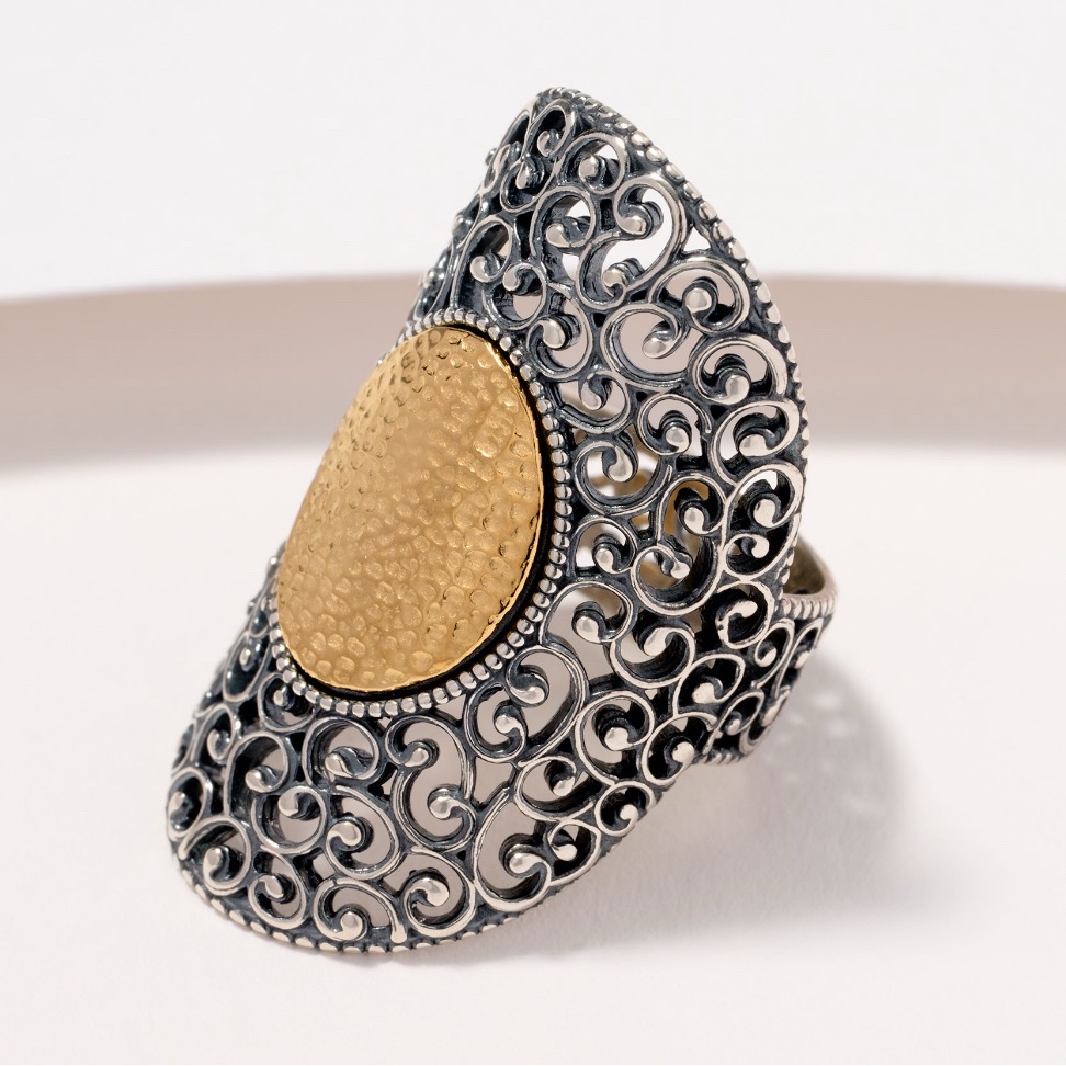 Or Paz Sterling Silver 925 Elongated Lace Hammered Ring Size 7 Made Israel